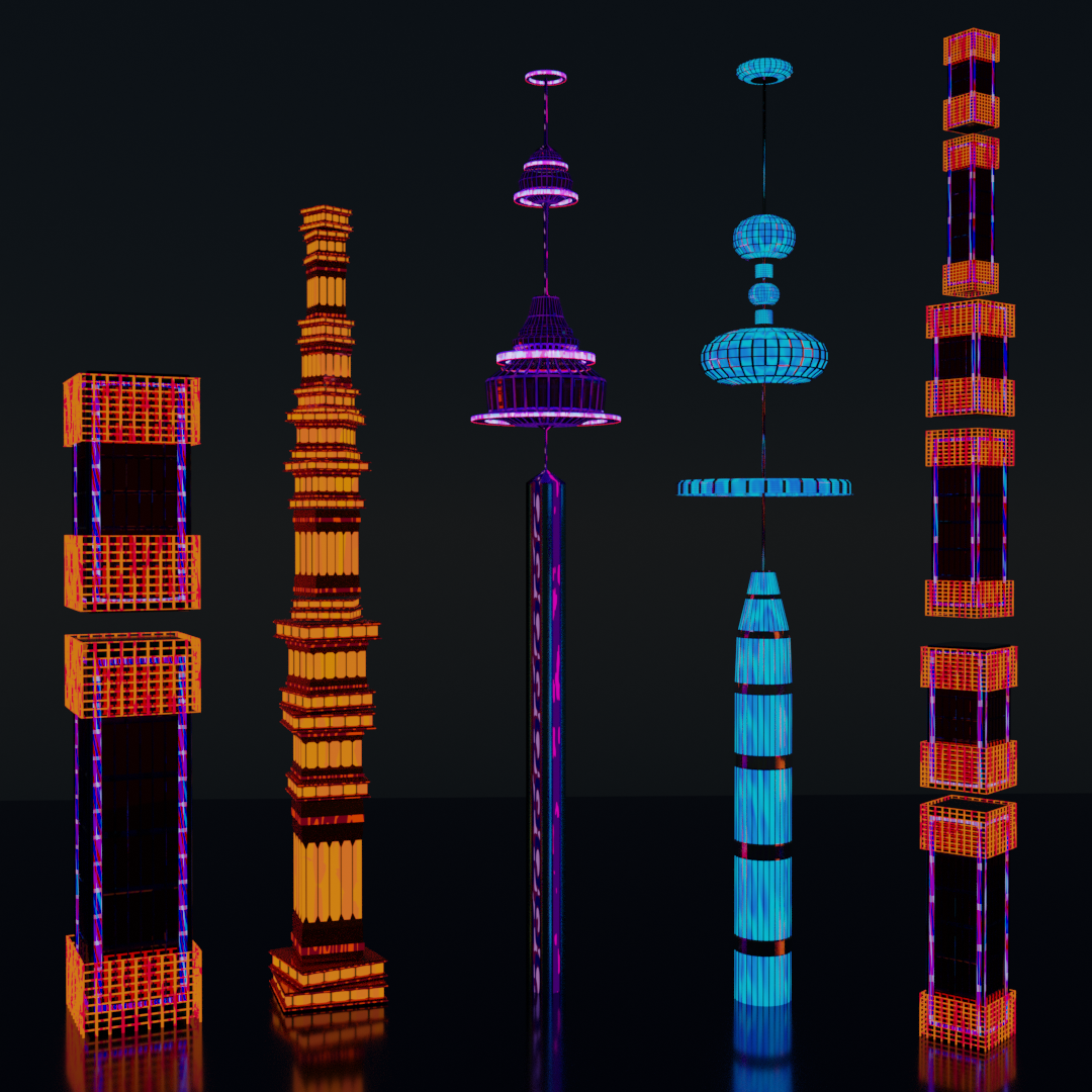 Stylized Sci-Fi Skyscrapers and Towers - Day + Night mode! preview image 3